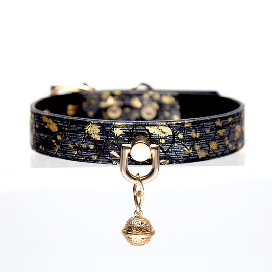 Bell-Embellished Snake  Skin Texture Collar