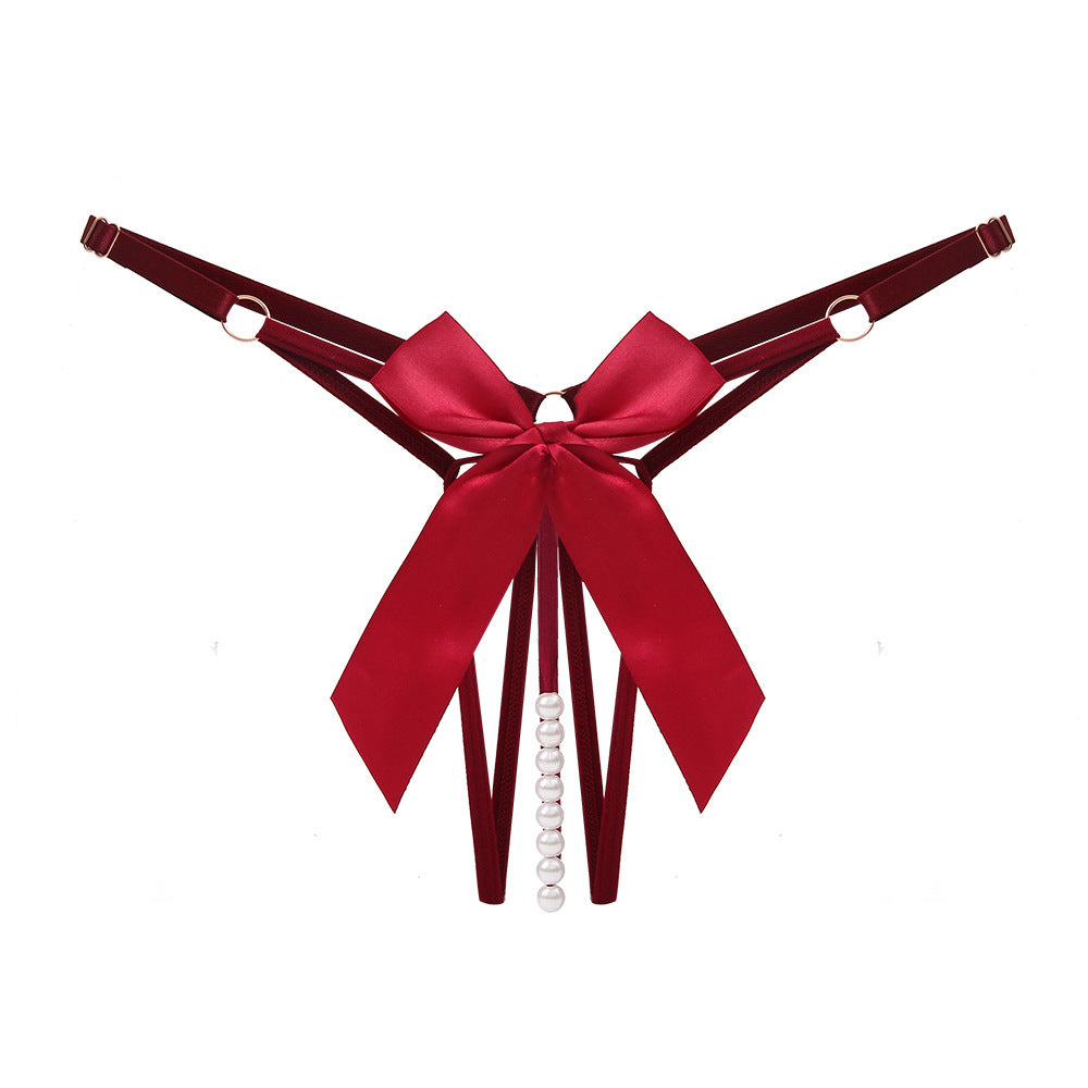 Beaded Bow Crotchless Thong