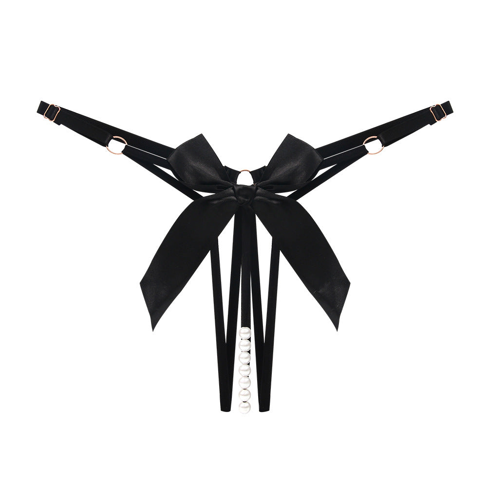 Beaded Bow Crotchless Thong