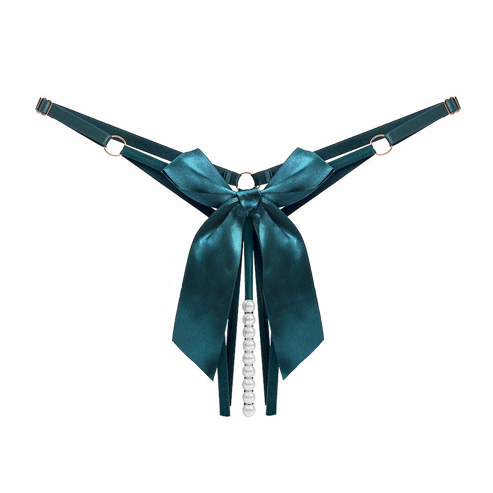 Beaded Bow Crotchless Thong