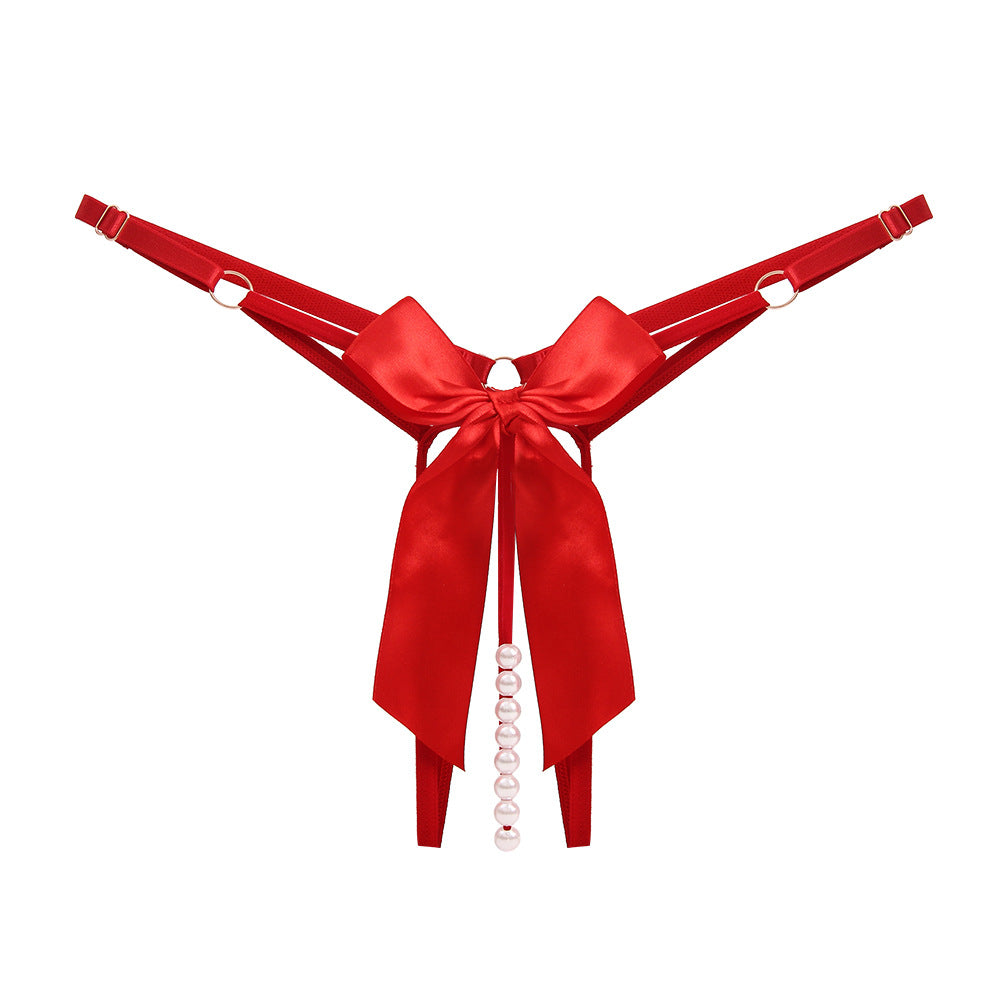 Beaded Bow Crotchless Thong