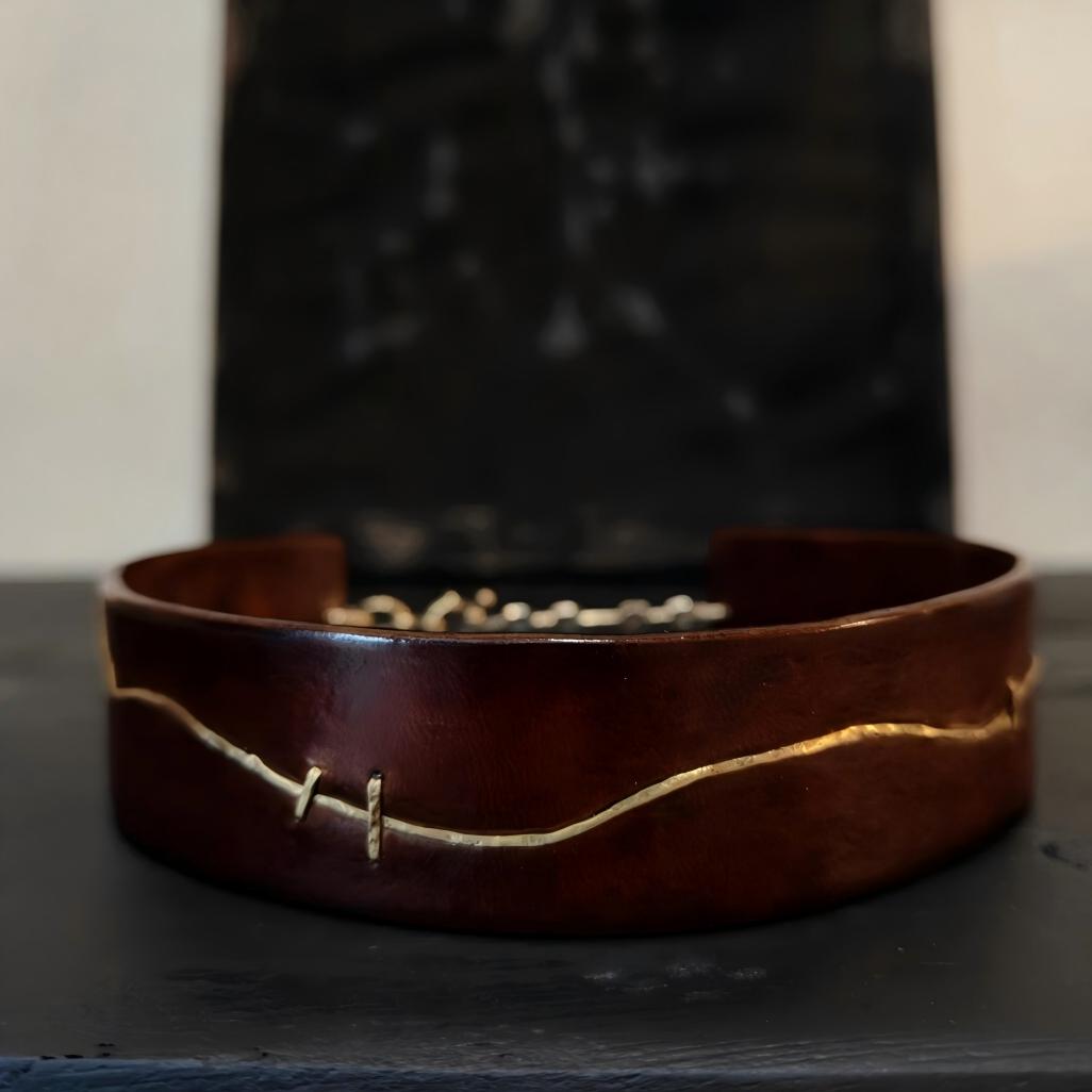Thorns pattern cowhide bondage collar(pure handcraft)
