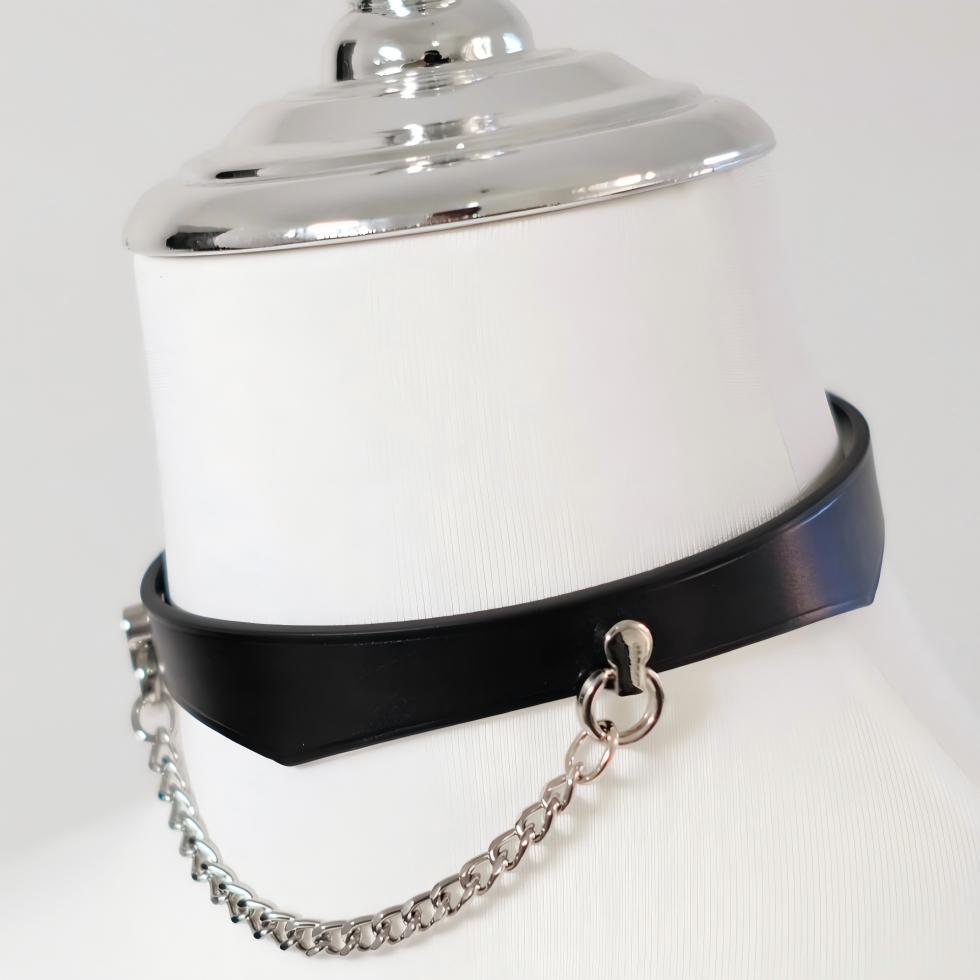 Silver Chain Cowhide Collar Set(Pure Handcraft)