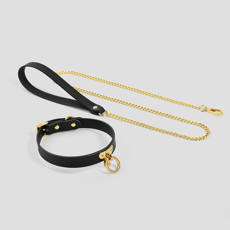 Golden Clasp Leather Collar Set