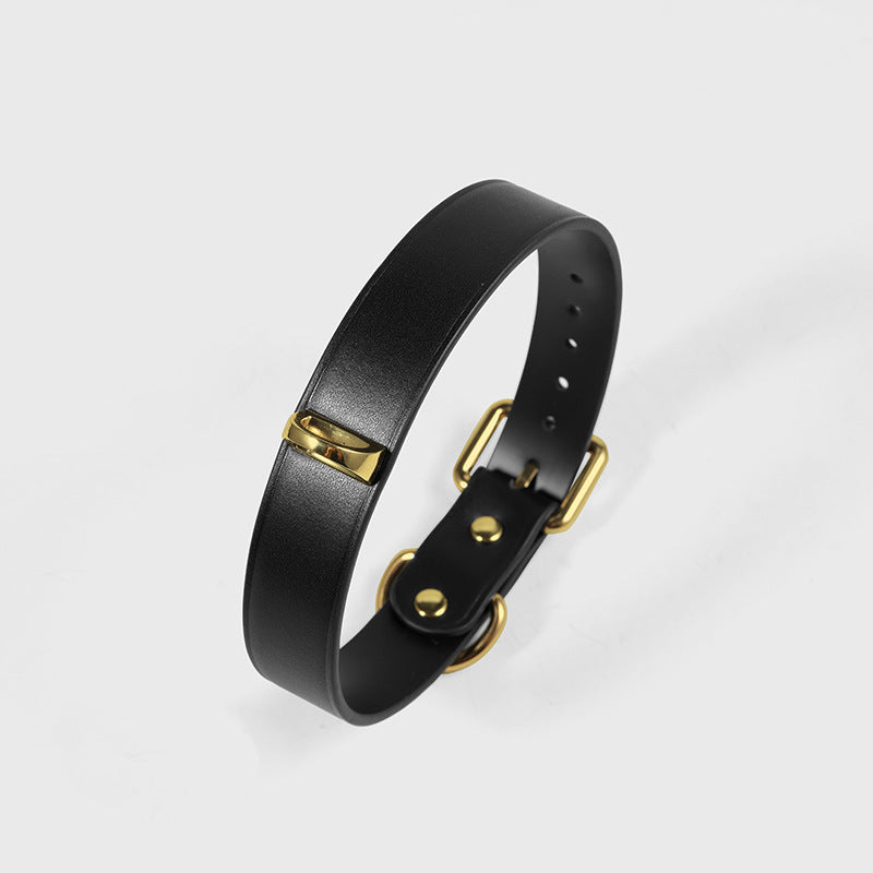Midnight & gold leather collar set
