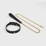 Load image into Gallery viewer, Midnight &amp; Gold Leather Collar Set
