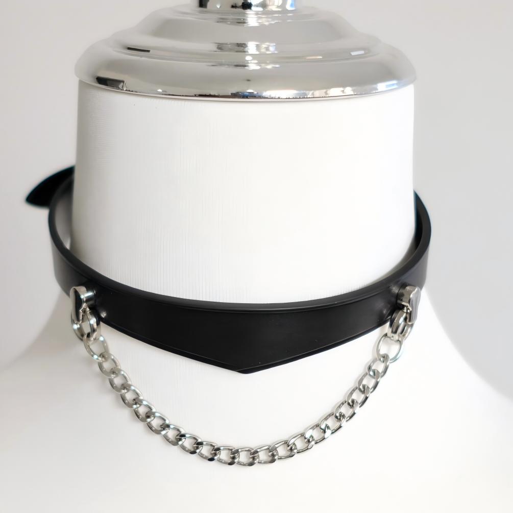 Silver Chain Cowhide Collar Set(Pure Handcraft)