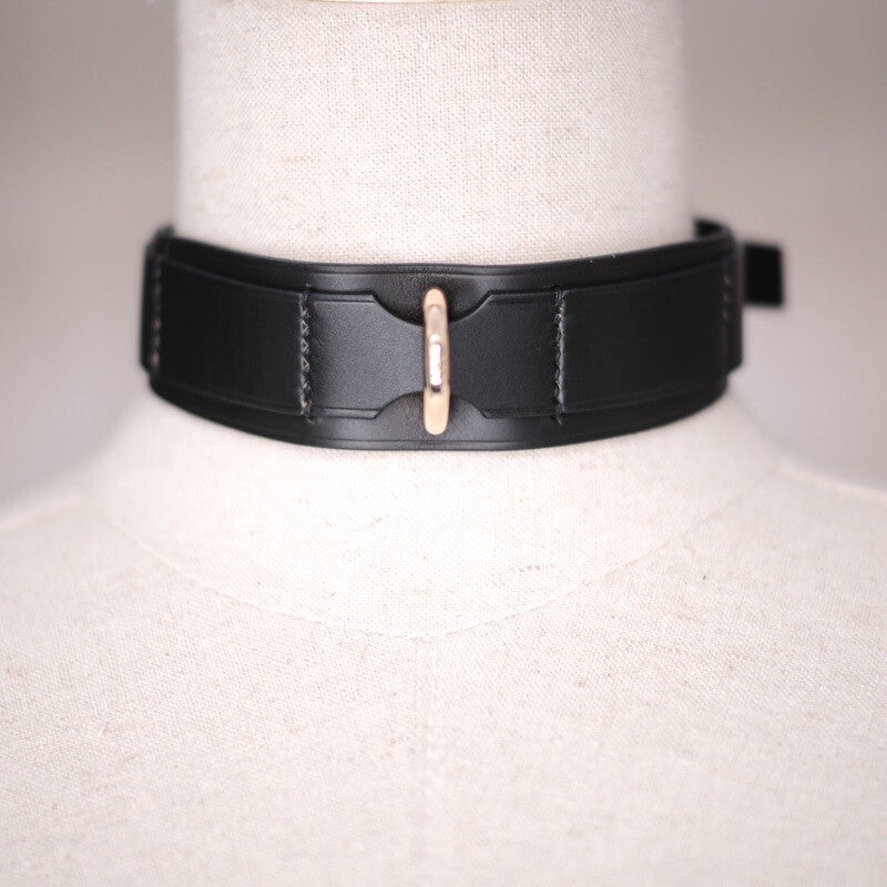 Minimalist Lock Cowhide Collar Set(Pure Handcraft)