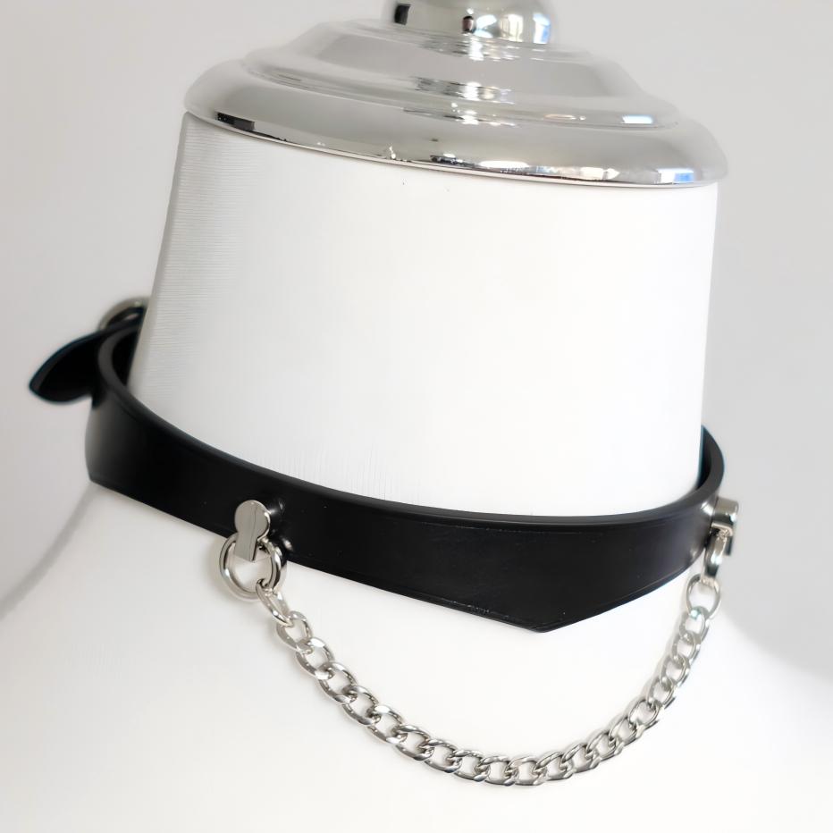 Silver Chain Cowhide Collar Set(Pure Handcraft)