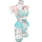 Load image into Gallery viewer, Blue Plume Lace Lingerie Set
