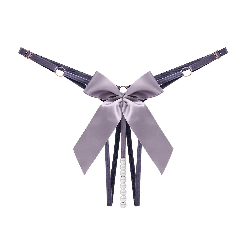Beaded Bow Crotchless Thong